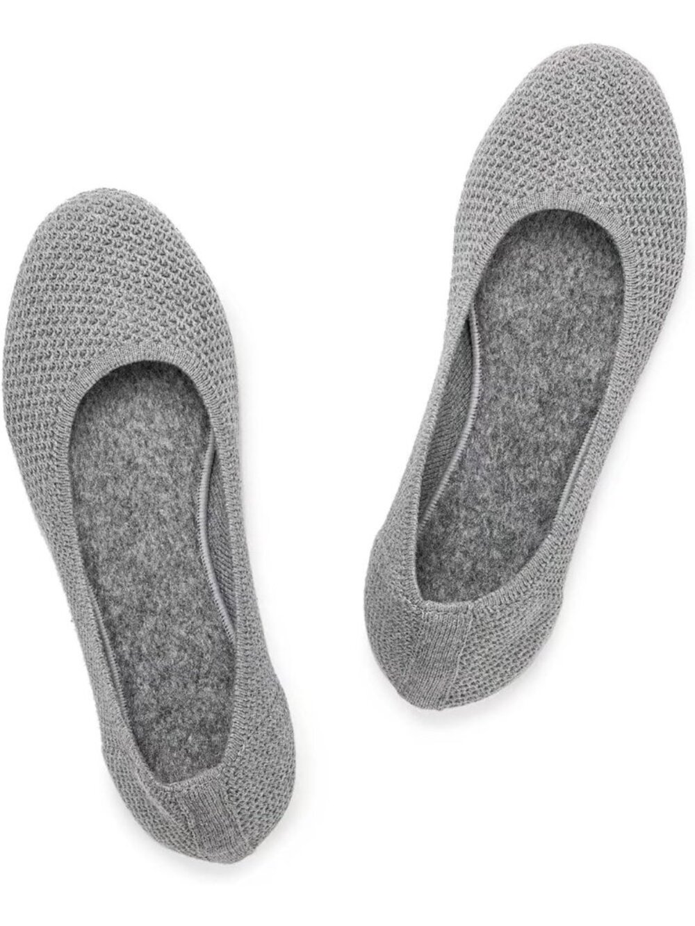 Women's Grey Round Toe Knit Dress Low Wedge Slip On Ballerina Ballet Flat Shoes